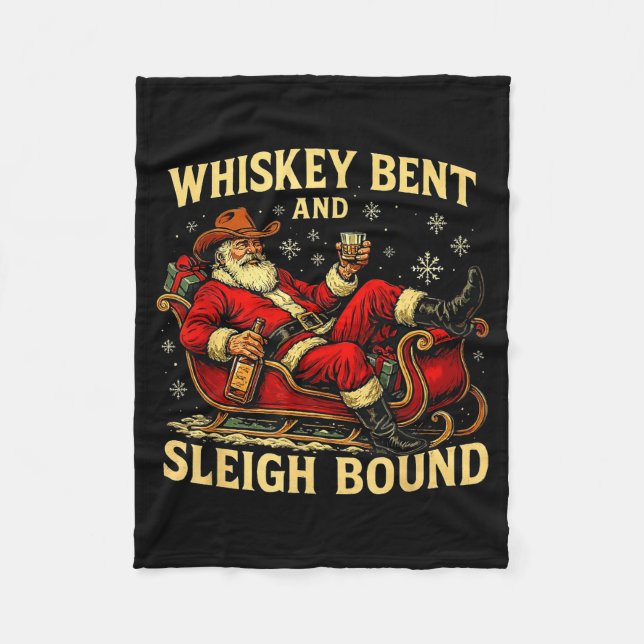 Cobertor De Velo Whiskey Sleigh Bound Cowboy Santa Christmas  (Frente)