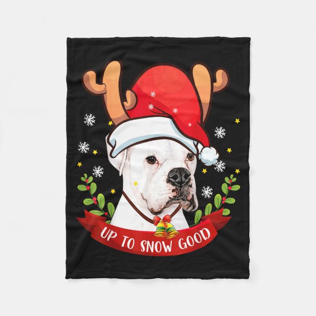 Cobertor De Velo White Boxer Dog Reindeer Christmas Gift Boys Girls (Frente)
