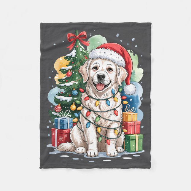 Cobertor De Velo White English Golden Retriever Santa Hat Christmas (Frente)