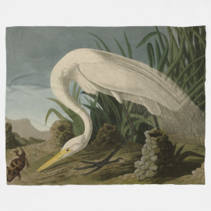 Cobertor De Velo White Heron, Egret Excelente, Aves de Audubon da A