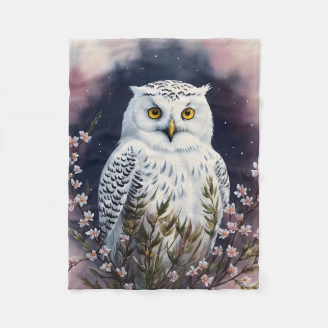 Cobertor De Velo White Owl Floral Night Art (Frente)