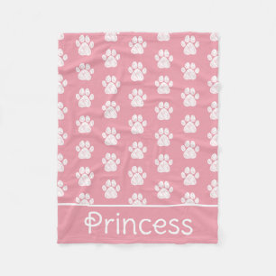 Cobertor De Velo White Paw Prints on Pet Personalizado Cor-de-Rosa