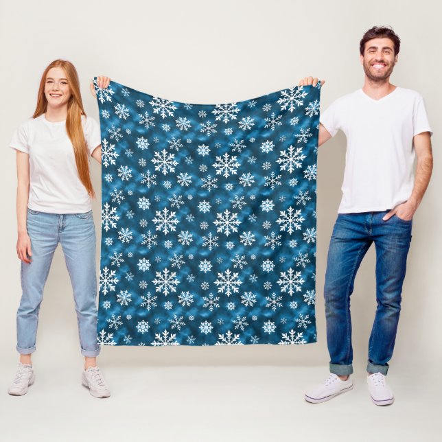 Cobertor De Velo White Snowflakes Pattern On Blue Winter (In Situ)
