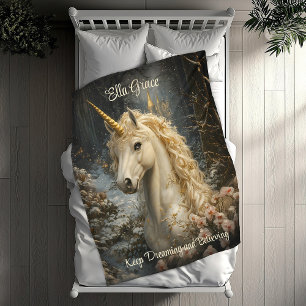 Cobertor De Velo White Unicorn Winter Castle Fairytale Snowy Pines