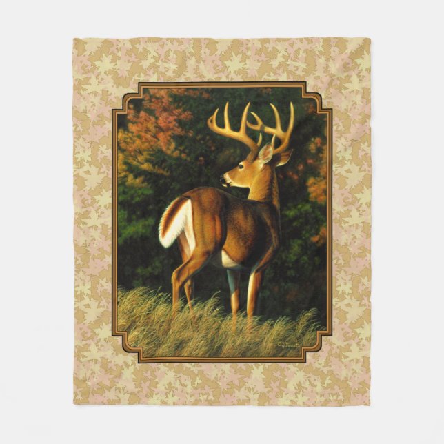 Cobertor De Velo Whitetail Buck Autumn Leaves (Frente)