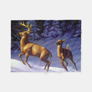 Cobertor De Velo Whitetail Deer Buck & Doe na Neve de inverno