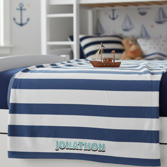 Cobertor De Velo Wide Nautical Striped Weave Navy White ID1248 (Criador carregado)