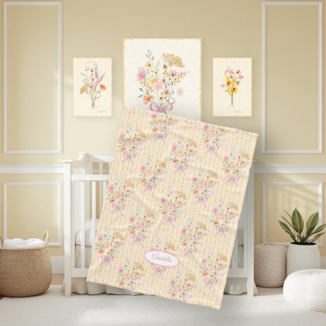 Cobertor De Velo Wildflower Bouquet Floral Ribbon Striped Name Girl (Criador carregado)