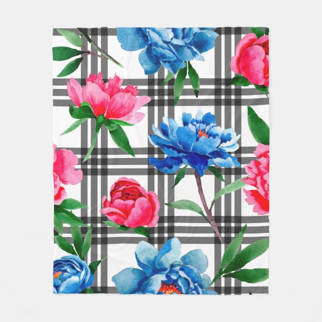 Cobertor De Velo Wildflower red and blue peonies flowers pattern in (Frente)