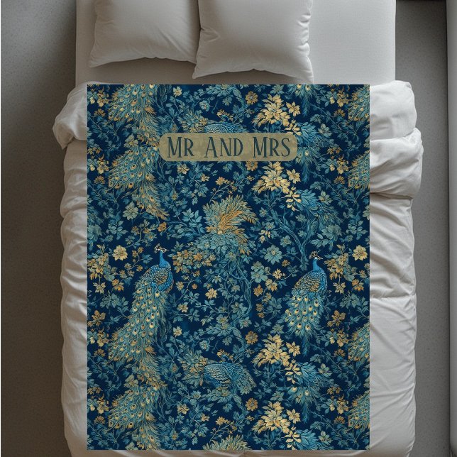Cobertor De Velo William Morris Inspired Peacock Couple Mr and Mrs  (William Morris Inspired Peacock Couple Mr and Mrs Fleece Blanket)
