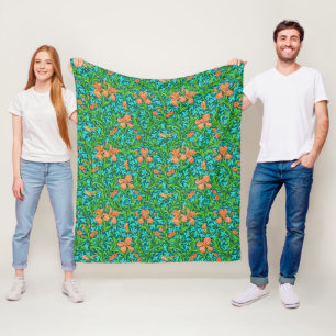 Cobertor De Velo William Morris Irises, Orange e Turquesa