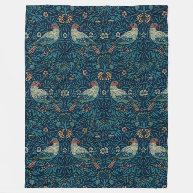 Cobertor De Velo William Morris Vintage Floral Bird (Frente)