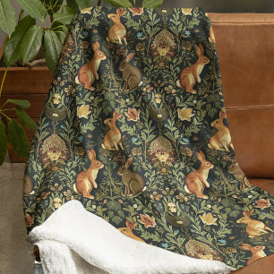 Cobertor De Velo William Morris Woodland Coelhos Florais Natal