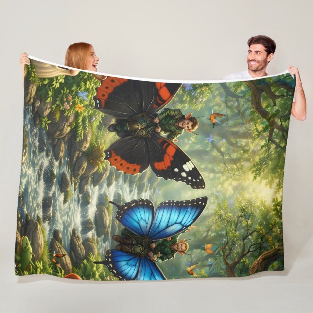 Cobertor De Velo Wings of the Grove premium fantasy fleece blanket (In Situ)