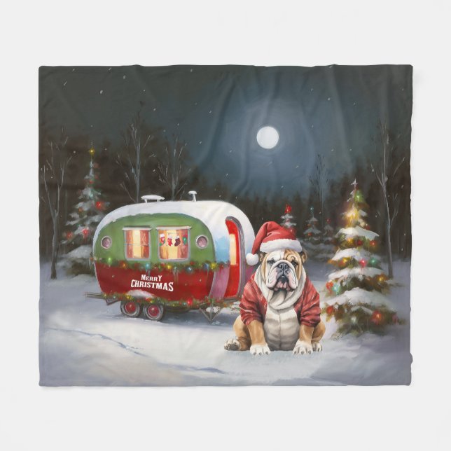 Cobertor De Velo Winter Bulldog Caravan Christmas Adventure (Frente (Horizontal))
