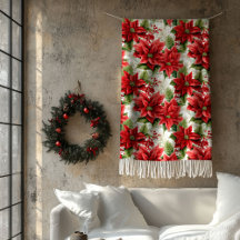 Winter Floral Blanket Red Poinsettia Home Gift