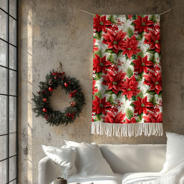 Cobertor De Velo Winter Floral Blanket Red Poinsettia Home Gift (Winter Floral Blanket Red Poinsettia Home Gift)