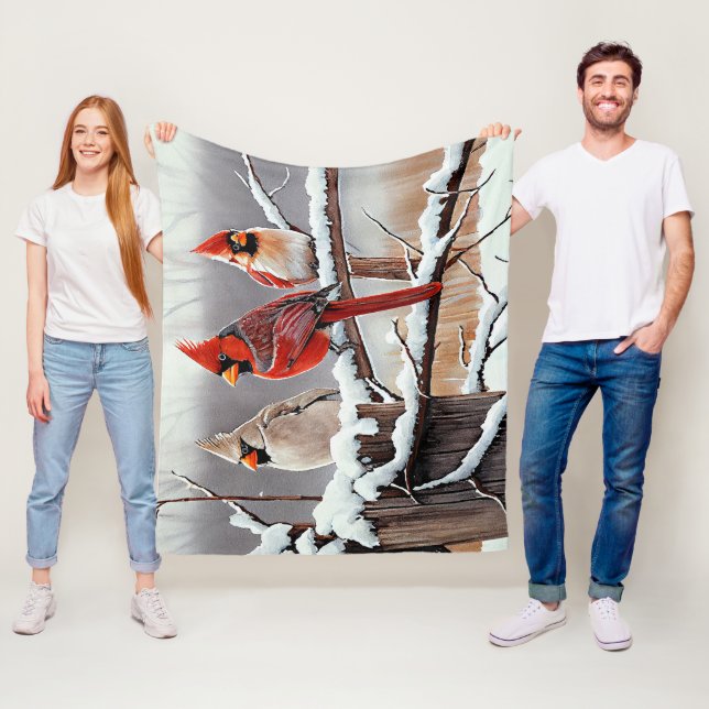 Cobertor De Velo Winter Snow Christmas belos cardinhos vermelhos (In Situ)