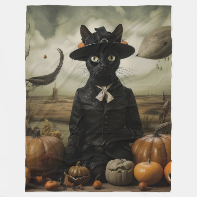 Cobertor De Velo Witch Cat with Pumpkins  (Frente)