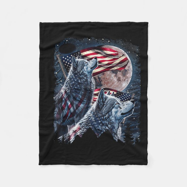 Cobertor De Velo Wolf 4 De Julho American Flag Howling Wolves Unde (Frente)