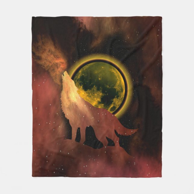 COBERTOR DE VELO WOLF HOWLING NA GALÁXIA DA LUA ESPACIAL (Frente)