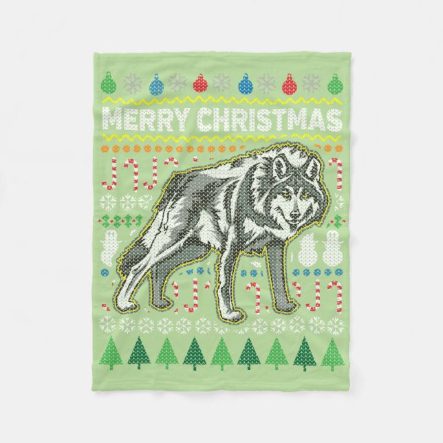 Cobertor De Velo Wolf Ugly Christmas Sweater (Frente)