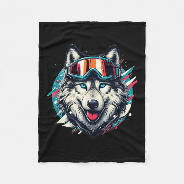 Cobertor De Velo Wolf Wearing Ski Snowboard Goggles Wolf Skiing Lov (Frente)