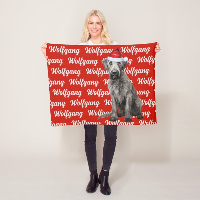 Cobertor De Velo Wolfhound Dog with Name Patterned Christmas (In Situ)