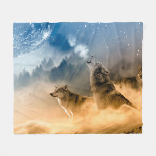 Cobertor De Velo Wolves Howling em lua cheia