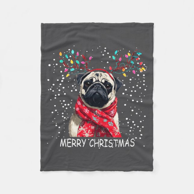 Cobertor De Velo Womens Pug Dog Xmas Santa Hat F Christma Long Slee (Frente)