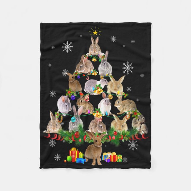 Cobertor De Velo Womens Rabbit Christmas Tree Snow Funny Rabbit Xma (Frente)