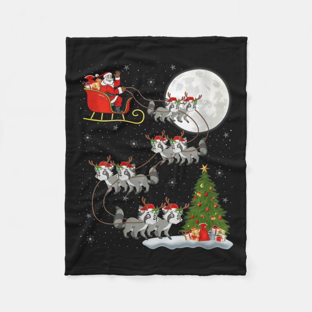 Cobertor De Velo Womens Raccoon Santa Sleigh Flying Funny Magical C (Frente)