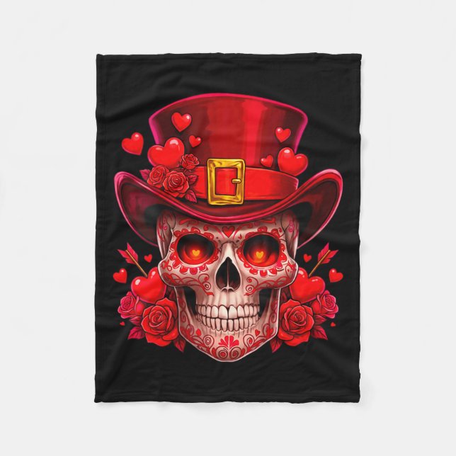 Cobertor De Velo Women's Sugar Skull Valentine Cud Red Roses Couple (Frente)