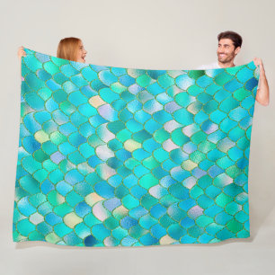 Cobertor De Velo Wonky Watercolor Teal Glitter Metal Scales de Sere