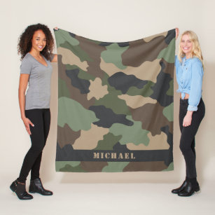 Cobertor De Velo Woodland Camo Camouflage Monograma Militar Khaki