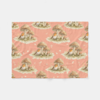 Cobertor De Velo Woodland Robin & Mushroom Watercolor Pattern