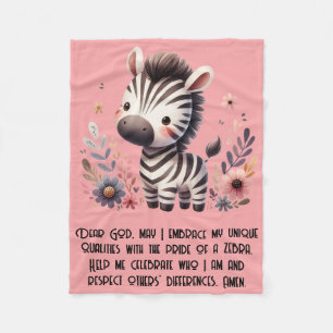 Cobertor De Velo Woodland Zebra Kids Christian Prayer a Rosa