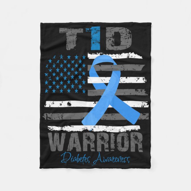 Cobertor De Velo World Diabetes Awareness Blue Ribbon T1d Warrior T (Frente)