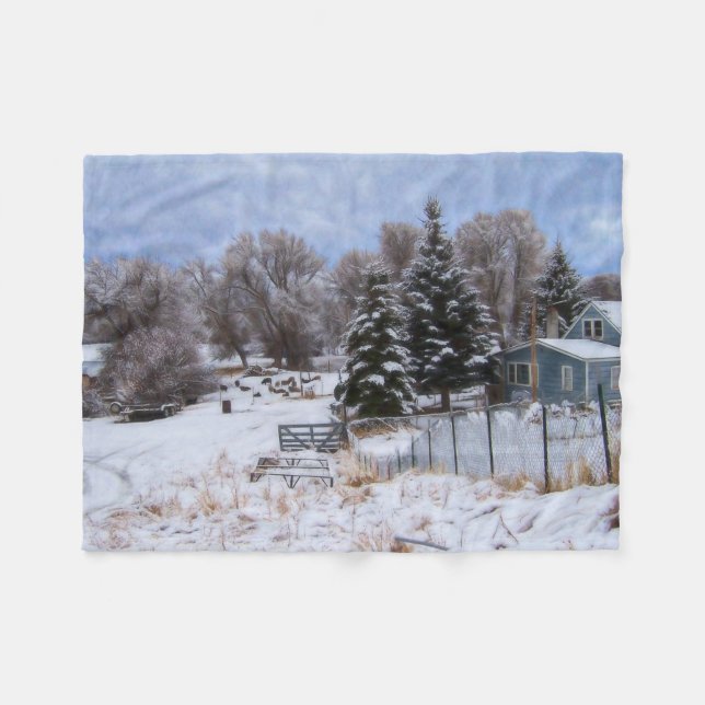 Cobertor De Velo Wreath Snowy Ranch House (Frente (Horizontal))