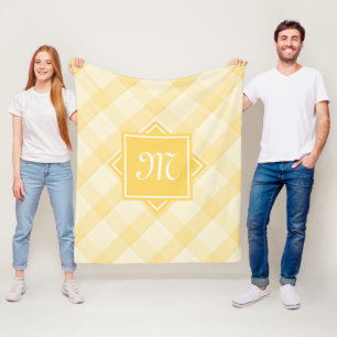 Cobertor De Velo Xadrez Amarelo Chic com Monograma Diagonal Moderno