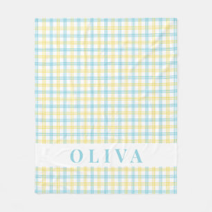 Cobertor De Velo Xadrez Azul Amarelo Pastel Nome Personalizado