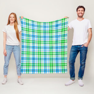 Cobertor De Velo Xadrez Azul e Verde Tartan Branco 