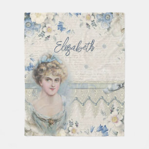 Cobertor De Velo Xadrez Chic Vintage Senhora Azul Floral Monograma