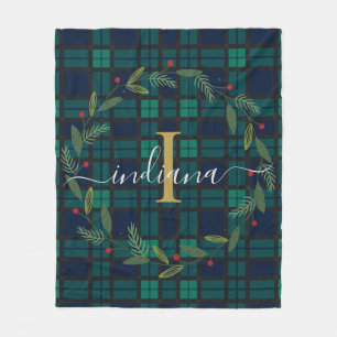 Cobertor De Velo Xadrez Clássica Monograma Wreath de Natal Tartan