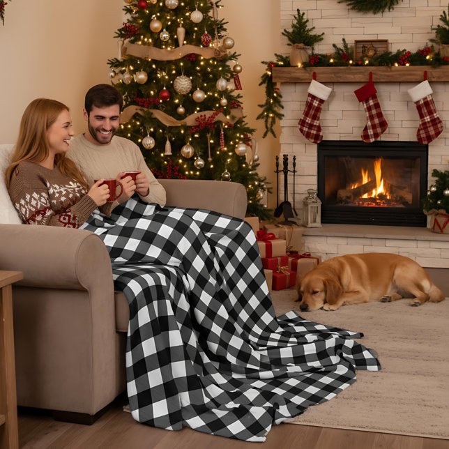 Cobertor De Velo Xadrez de Búfalo Preto e Branco Natal (Criador carregado)