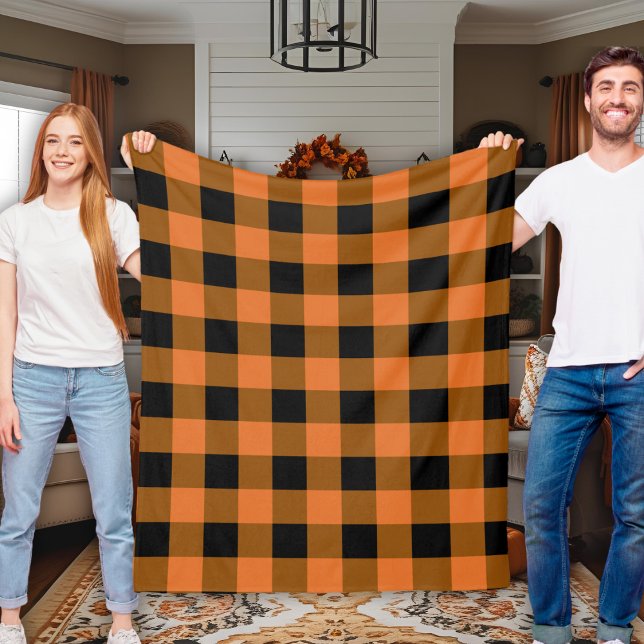 Cobertor De Velo Xadrez de Buffalo Negro e Laranja outono (Black and Orange Buffalo Plaid Autumn Fall Fleece Blanket)