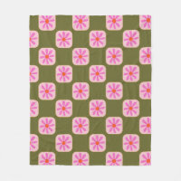 Xadrez de Dália Rosa Verde Oliva Retro Groovy