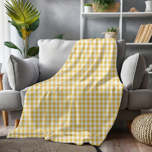 Cobertor De Velo Xadrez de Gingham Amarelo e Branco com Cozy Verifi