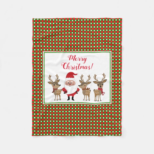 Cobertor De Velo Xadrez de Natal Merry Christmas Papais noeis Reind (Frente)