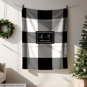 Cobertor De Velo Xadrez Moderno e Tendência em Preto e Branco para 